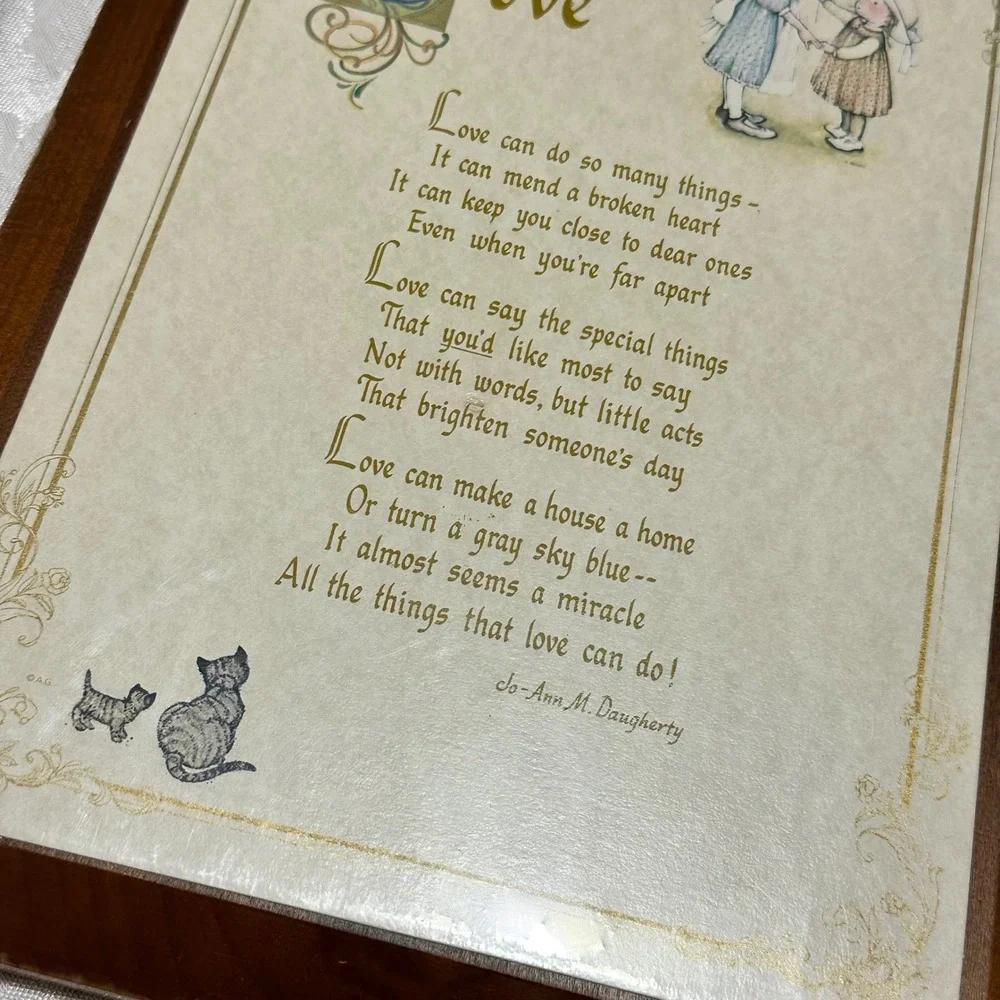 Vintage Holly Hobbie Wood Wall Plaque Brown Vintage 1972 Love Poem Art NIPackage
